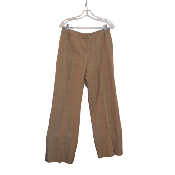 i.e. Petite Tan Plaid Lines Pattern Straight Flare Bulgaria MRise Suit Pants 8P - Picture 1 of 6